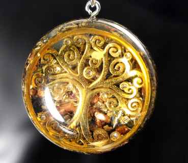 Orgonit Amulett Yggdrasil Lebensbaum Gold mit Strass